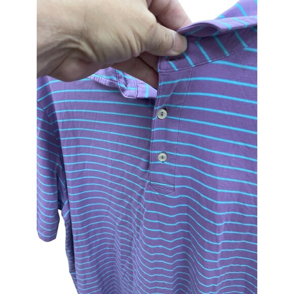 Peter Millar Mens Purple Green Striped Polo Golf Shirt XL SKU 8415 - Picture 3 of 9